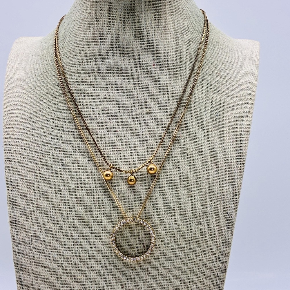 Vintage Gold Tone Pendant Necklaces Lot of 2 Rhinestone Circle and 3 Ball